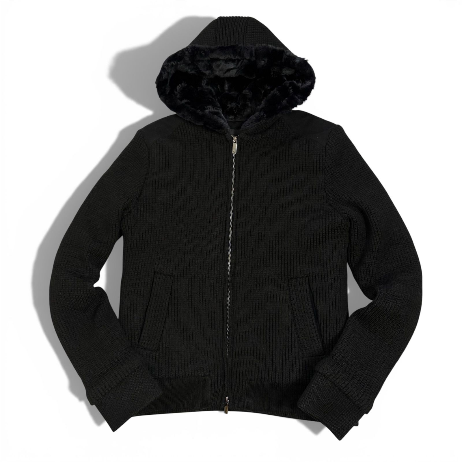 エンポリオアルマーニブルゾン50 美品 EMPORIO ARMANI エンポリオアルマーニ 編み込み ニット ボア