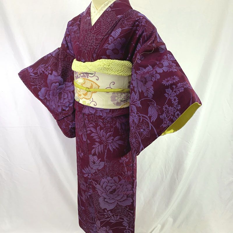 601aa17◇アンティーク着物 お召 花尽くし 艶やかな光沢 大正ロマン