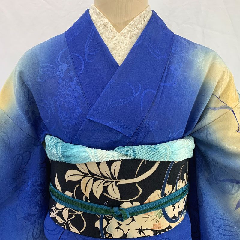 601aa12◇アンティーク着物 牡丹 竹 刺繍 レトロモダン 大正ロマン