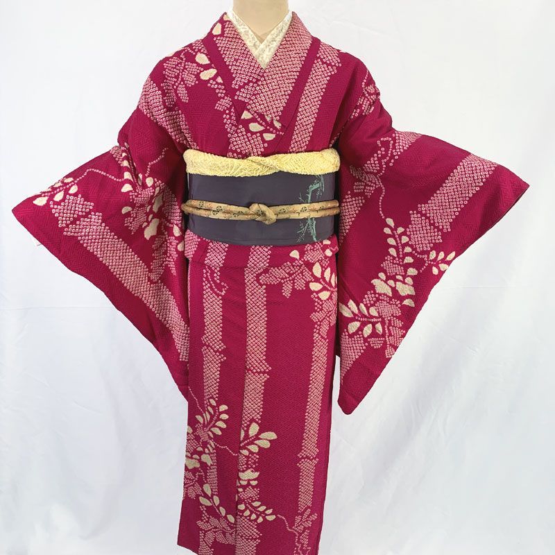 アンティーク着物 601aa15◇アンティーク着物 竹に桐 絞り締め レトロモダン 大正ロマン