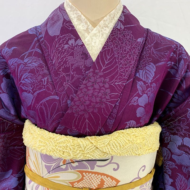 601aa17◇アンティーク着物 お召 花尽くし 艶やかな光沢 大正ロマン