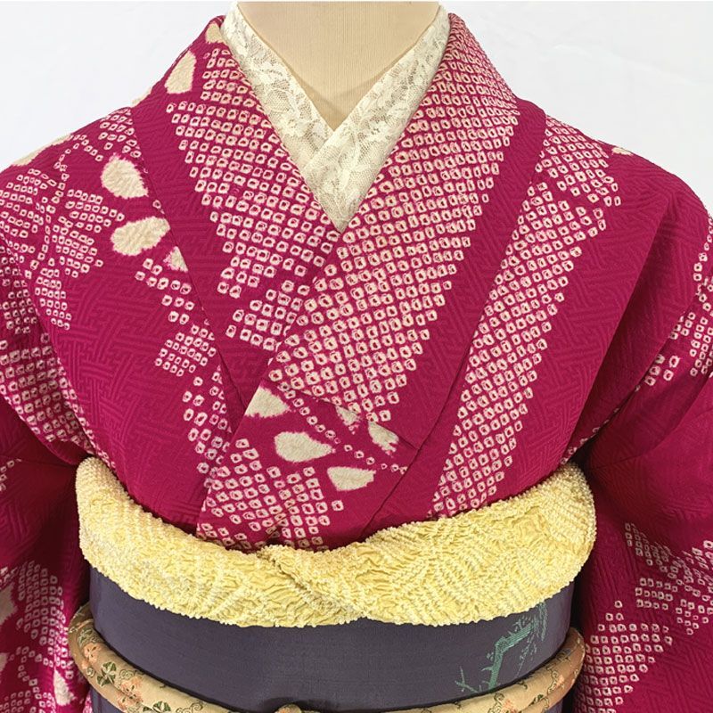 601aa15◇アンティーク着物 竹に桐 絞り締め レトロモダン 大正ロマン