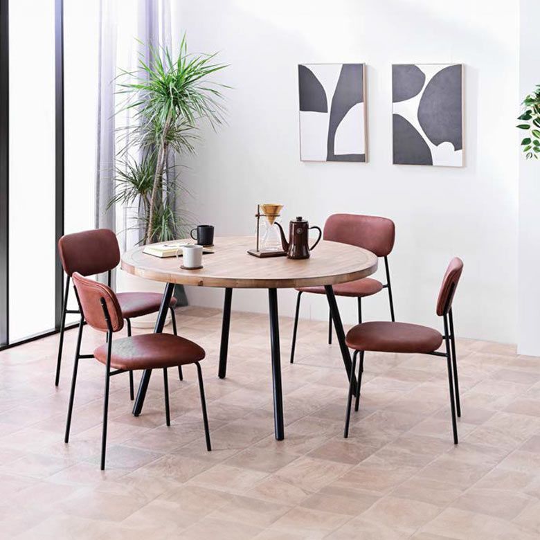 ヴィンテージスタイル 円形ダイニング5点セット 合皮チェア ヴィンテージスタイル 円形ダイニング5点セット（古材風テーブル