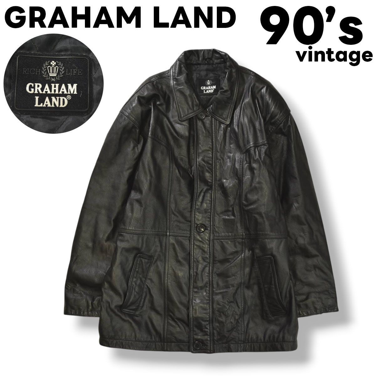 本革】 90s ヴィンテージ GRAHAM LAND 牛革 カウハイド レザー カー