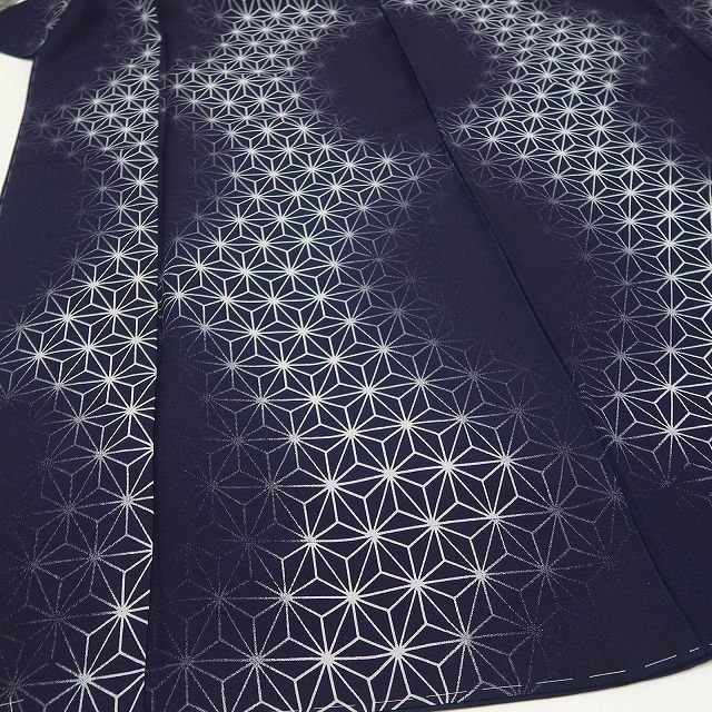 墨黒 麻の葉小紋 正絹着物 ❁tomihisa❁未着用 橋詰清貴 落款 麻の葉 着物 正絹 仕付け糸付 藍染