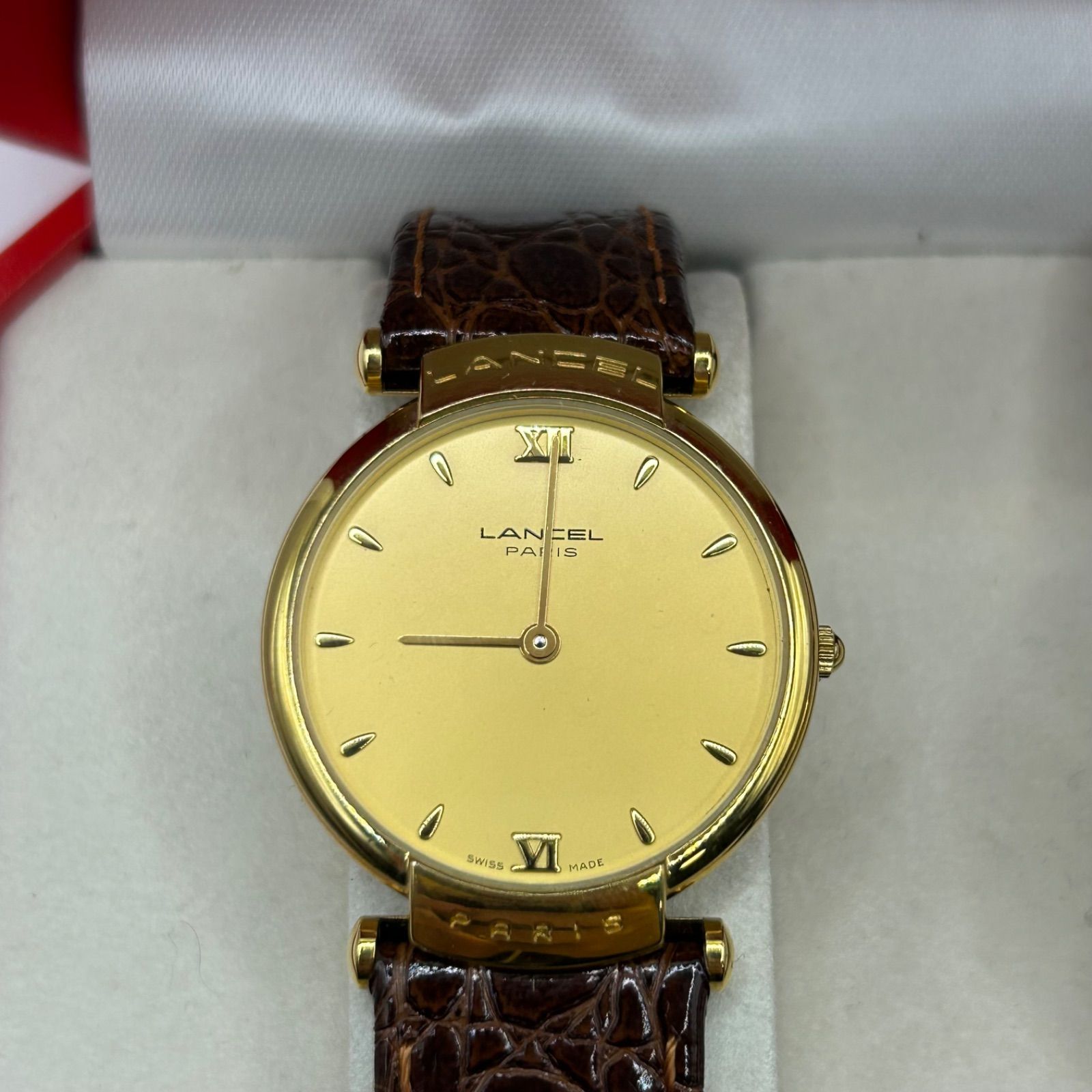 LANCEL ランセル ペアウォッチ ゴールド文字盤 レザーベルト スイス製