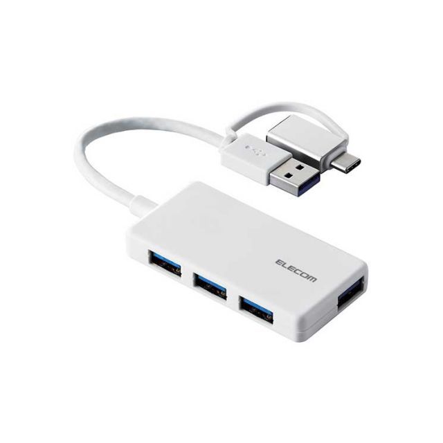 2026，SALE USB ハブ USB3.1 Gen1 USB-Aコネクタ Type-C 変換アダプター付 USB-Aポート ×4 バスパワー 超薄型 ケーブル長10cm ホワイト USBハブ