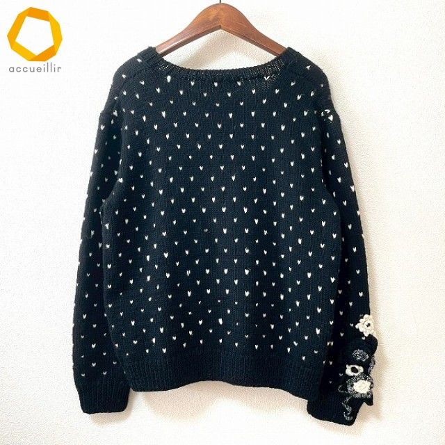 美品KANEKO ISAOカネコイサオ☆スズランモチーフニットプルオーバー wnc カネコイサオ KANEKO ISAO ニット・セーター 黒 白 ハートドット