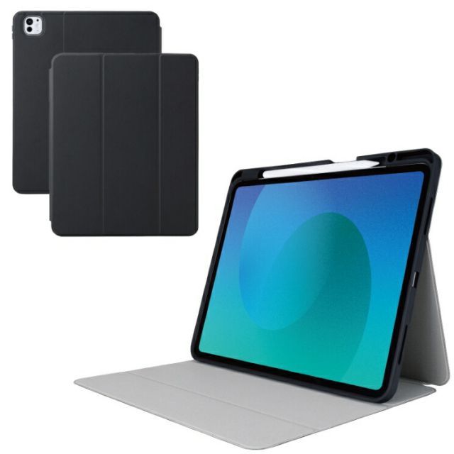 エレコム iPad Pro ケース 13インチ ( M4 ) マグネット式フラップ カバー Apple Pencil収納 フリーアングル スタンド オートスリープ機能 衝撃吸収 ブラック TB-A25PLSABK