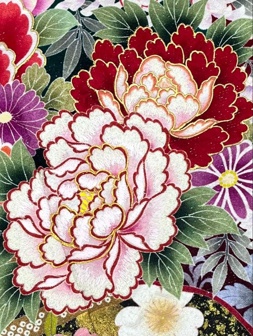 振袖 銀通し 金駒 刺繍 紋意匠 身丈170cm パールトーン加工済 MO3240 