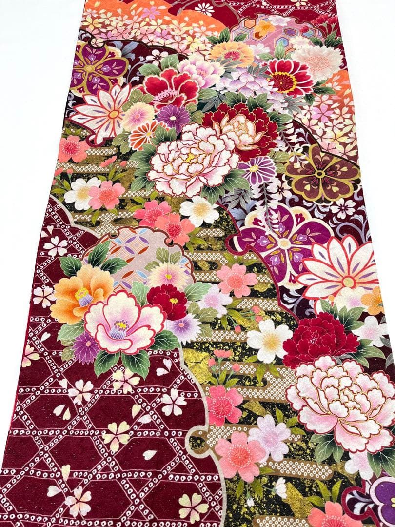 振袖 銀通し 金駒 刺繍 紋意匠 身丈170cm パールトーン加工済 MO3240 