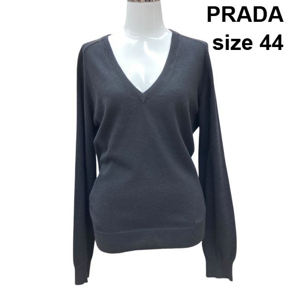 □ プラダ PRADA セーター 長袖 Vネック ニット トップス 黒 カシミア