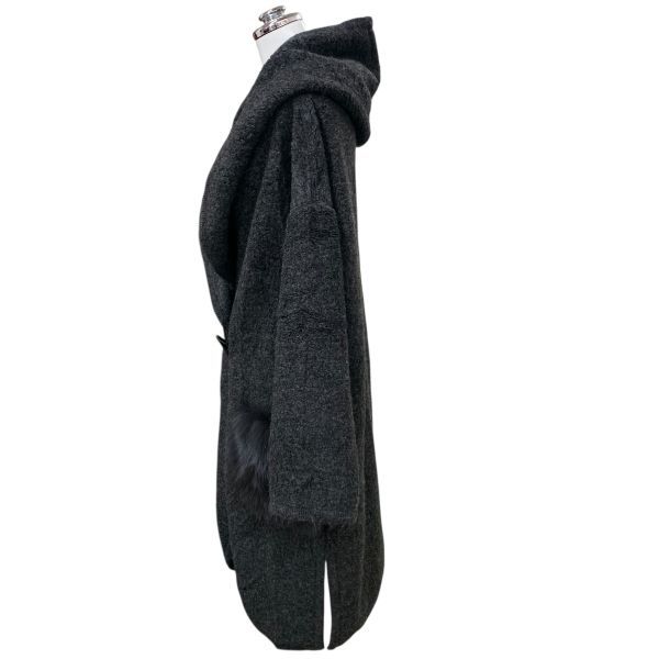 □ イタリヤ 伊太利屋 ロングコート 長袖 フード付き ファーポケット