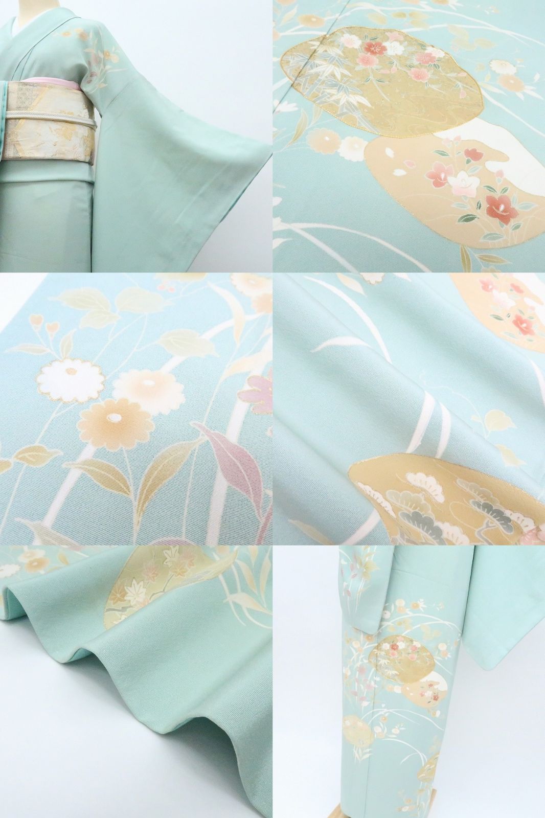 百華❀Y4249◇金駒刺繡 手縫い仕立て トールサイズ 松竹梅 桜 菊 正絹