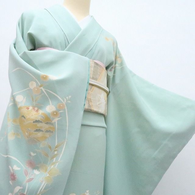 新品 松竹梅 金通し 着物 正絹 仕付け糸付 トールサイズ 訪問着 5330 百華❀Y4249◇金駒刺繡 手縫い仕立て トールサイズ 松竹梅 桜 菊 正絹