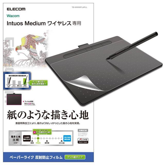 エレコム Wacom Intuos medium ワイヤレス 2018年モデル 保護フィルムペーパーライク ケント紙タイプ TB-WIWMFLAPLL