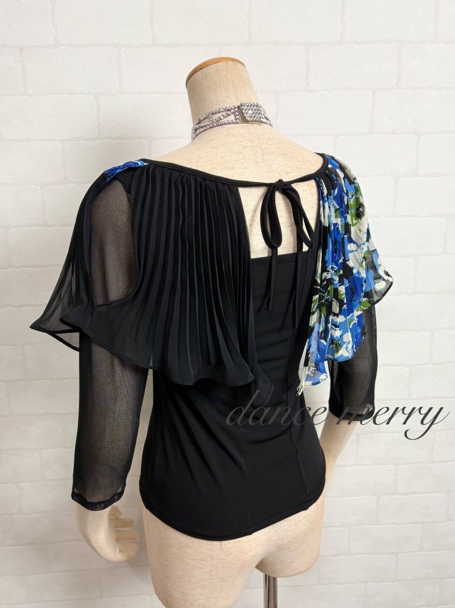 新品 社交ダンス プリーツ ツーピース 黒 青 ベージュ パーティ