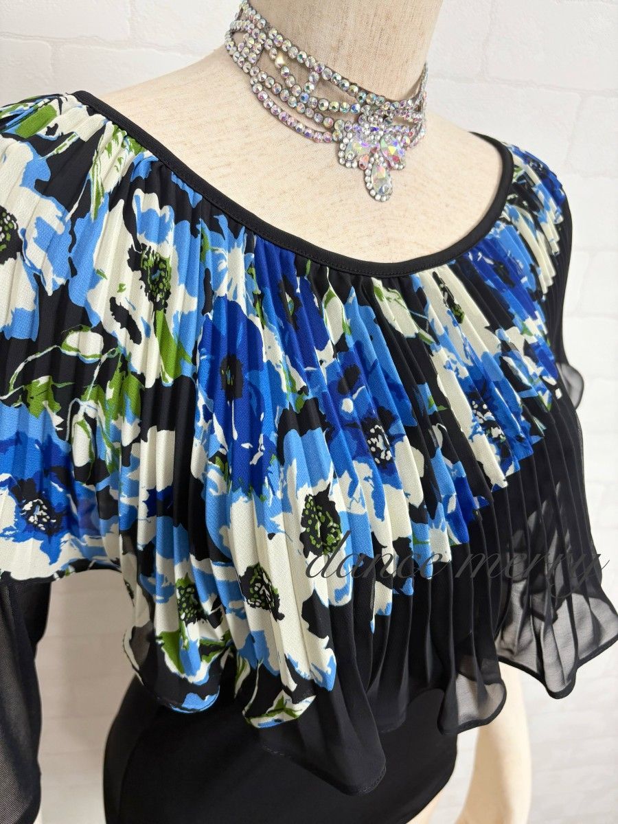 新品 社交ダンス プリーツ ツーピース 黒 青 ベージュ パーティ