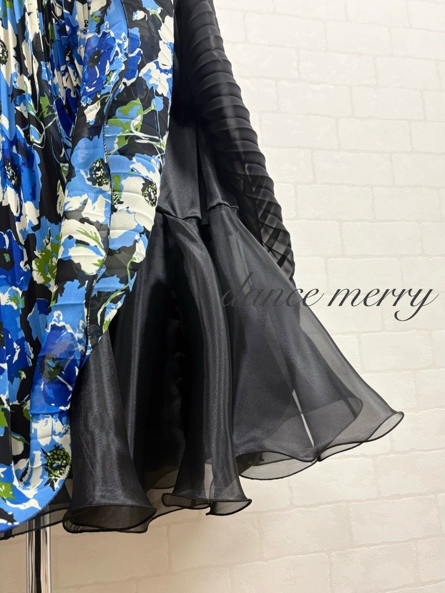 新品 社交ダンス プリーツ ツーピース 黒 青 ベージュ パーティ