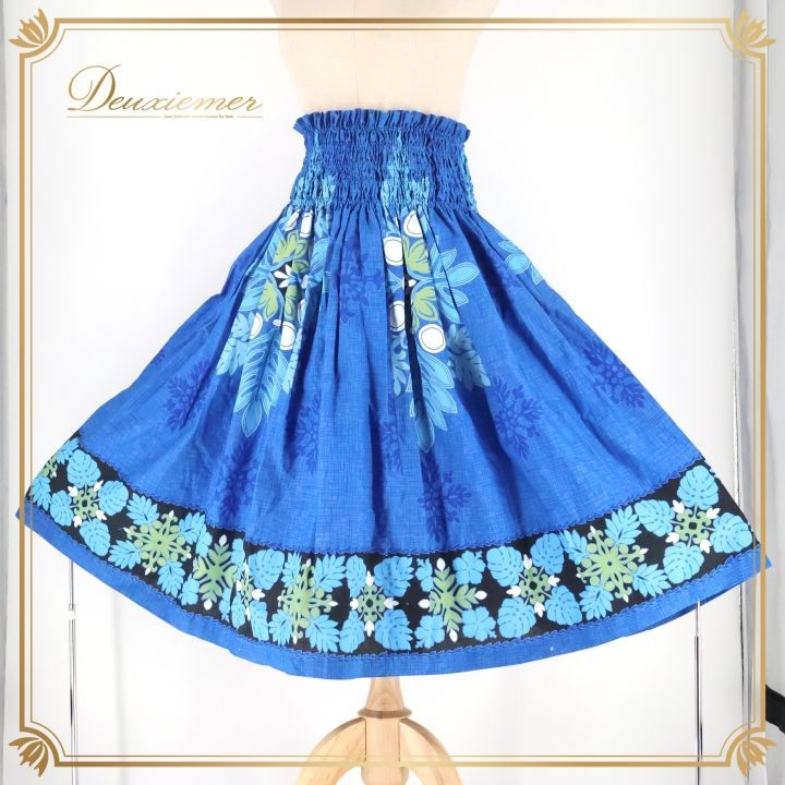 フラダンス 衣装 パウスカート ブルー系 ハワイアンプリント アロハ 花