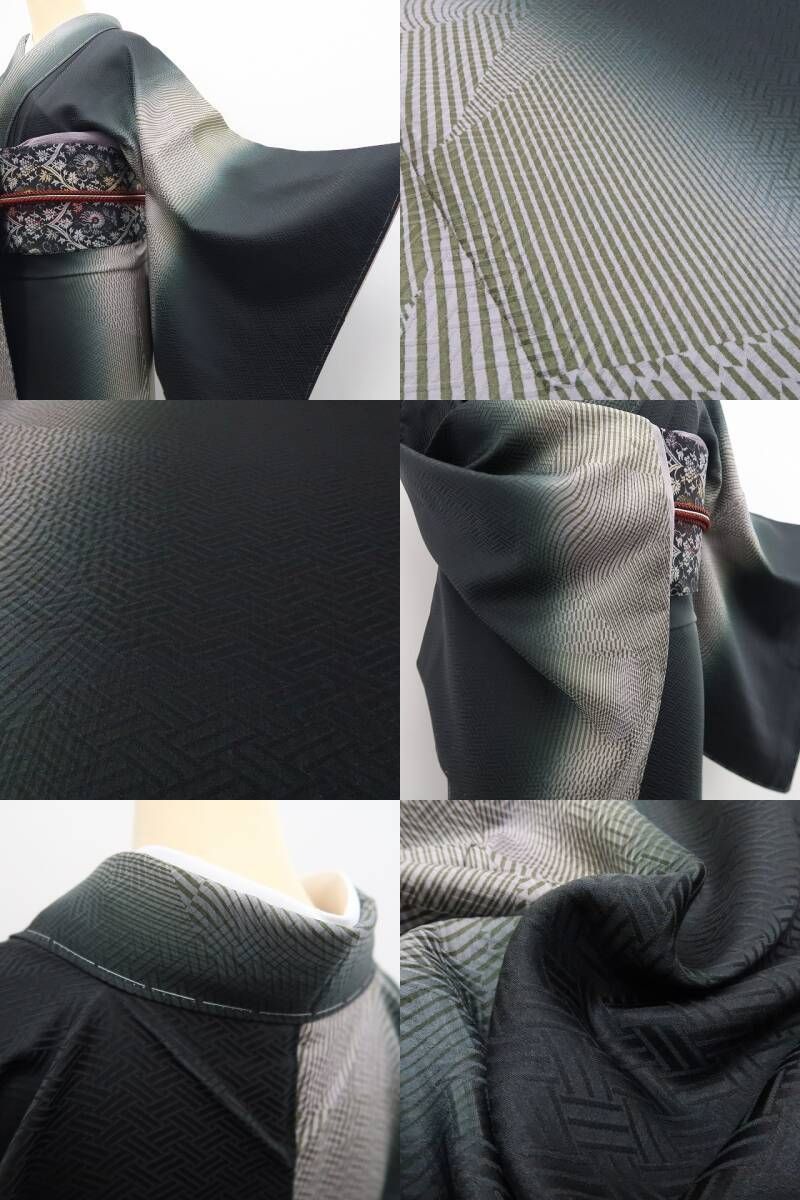 ❁tomihisa❁未着用 斉藤三才 縦縞 着物 正絹 仕付け糸付“肩の力を抜い