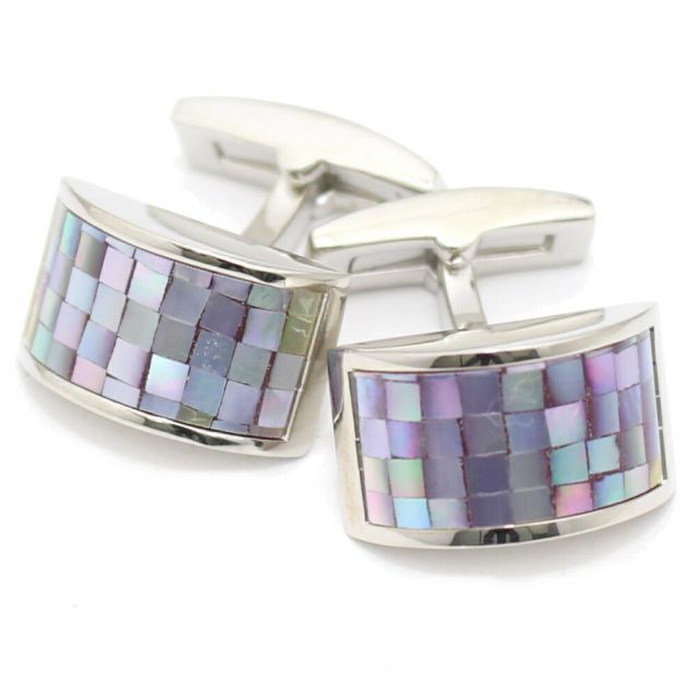 ブルー パール モザイクチェック semicircular カフス カフスボタン カフリンクス cufflinks cuffs メンズ 男性 スーツアクセサリー専門店 父の日 ギフトにも 誕生日 プレゼント プチギフト おしゃれ