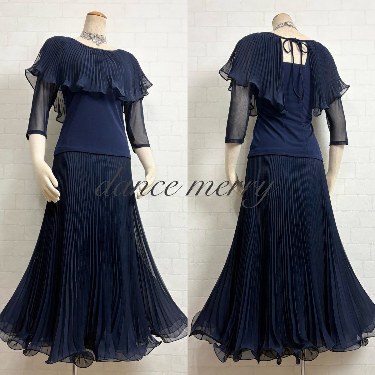 新品 社交ダンス 紺 ネイビー ツーピース プリーツ セットアップ