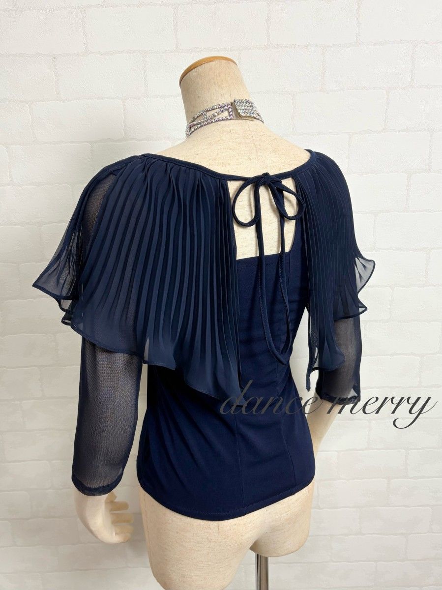 新品 社交ダンス 紺 ネイビー ツーピース プリーツ セットアップ