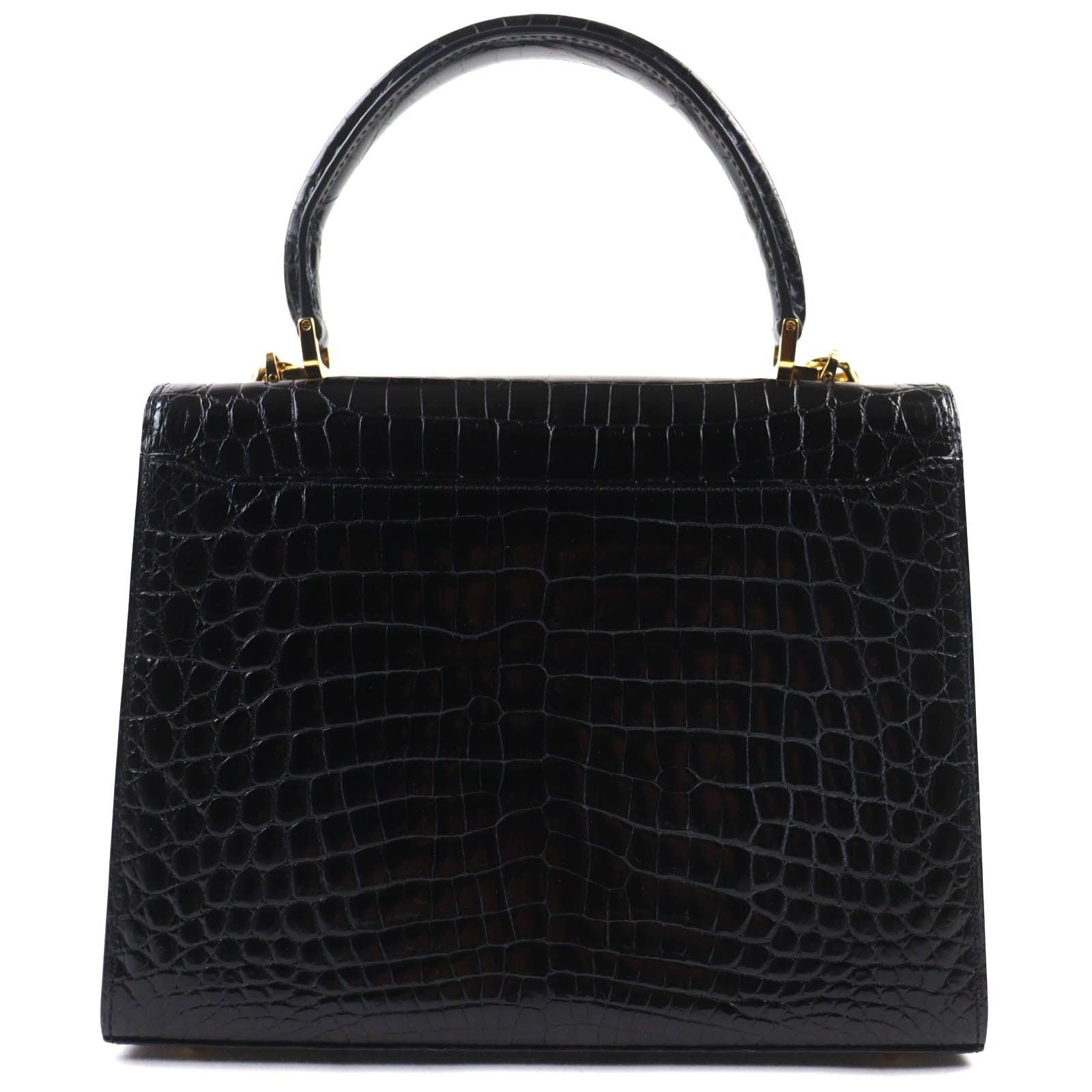極美品 クワンペン レザー 2way ショルダー ハンドバッグ 黒 クロシェット 美品◇KWANPEN クワンペン シャイニークロコダイルレザー 2WAY