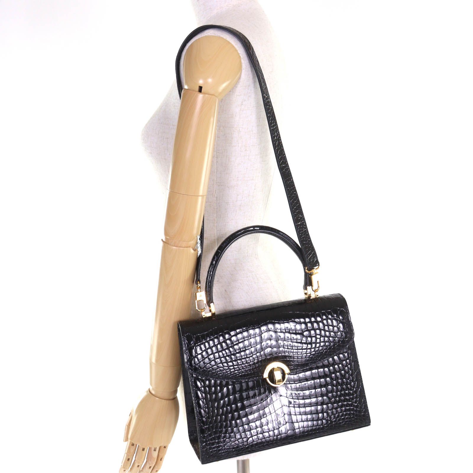 美品◇KWANPEN クワンペン シャイニークロコダイルレザー 2WAY