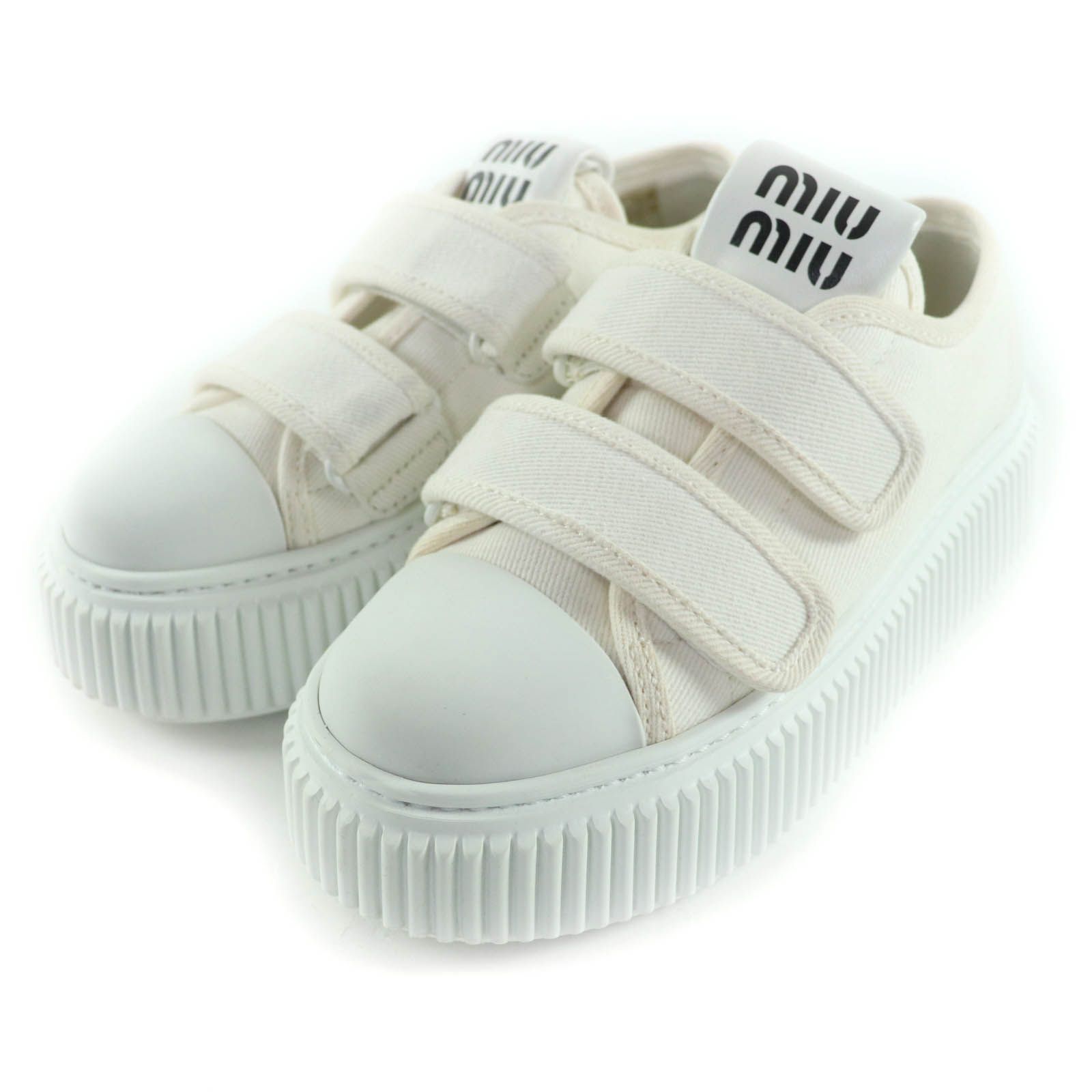 良品☆MIUMIU ミュウミュウ 5E890D ロゴ入り ベルクロ キャンバス