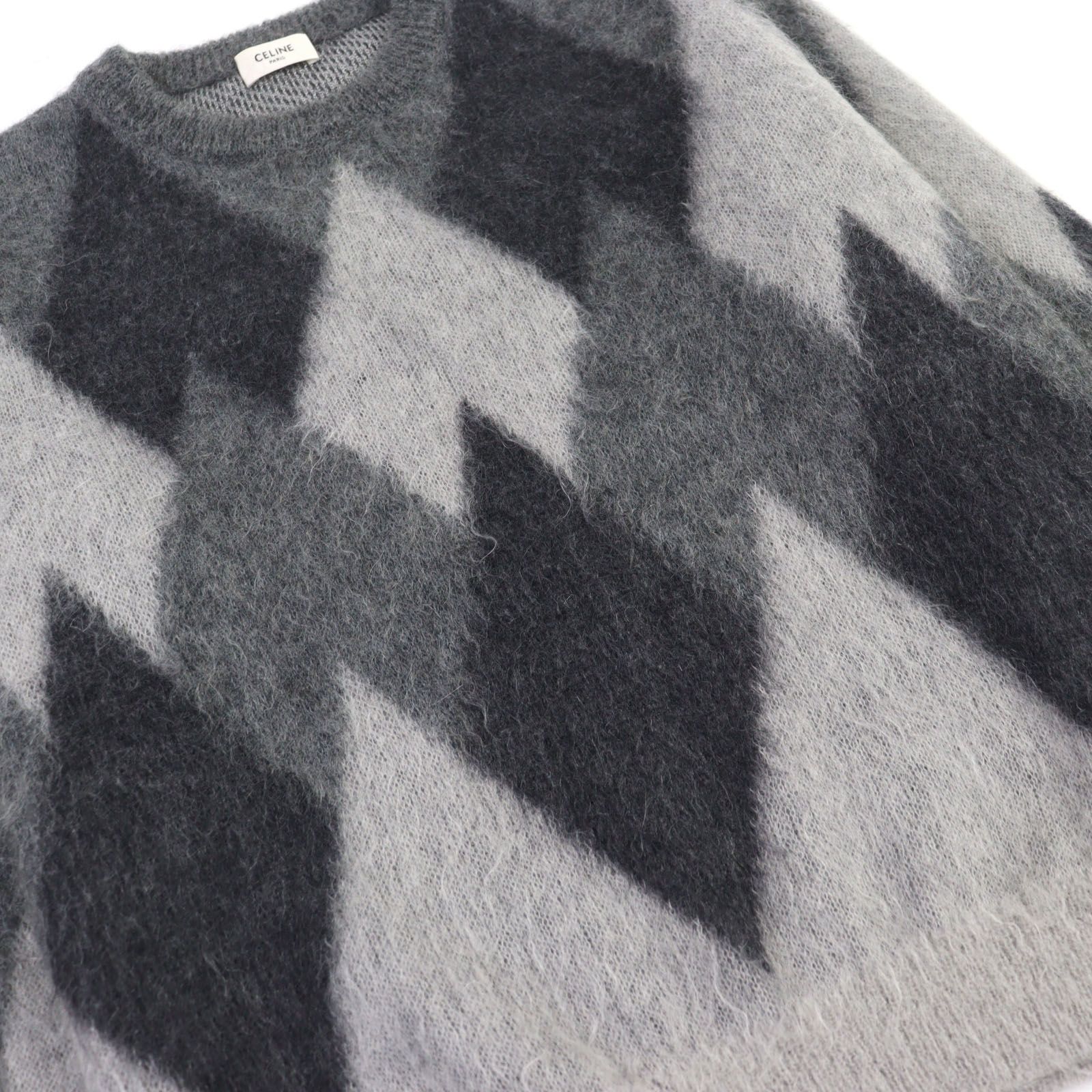 極美品○CELINE セリーヌ 2A805382D モヘア46% アーガイル柄 クルー