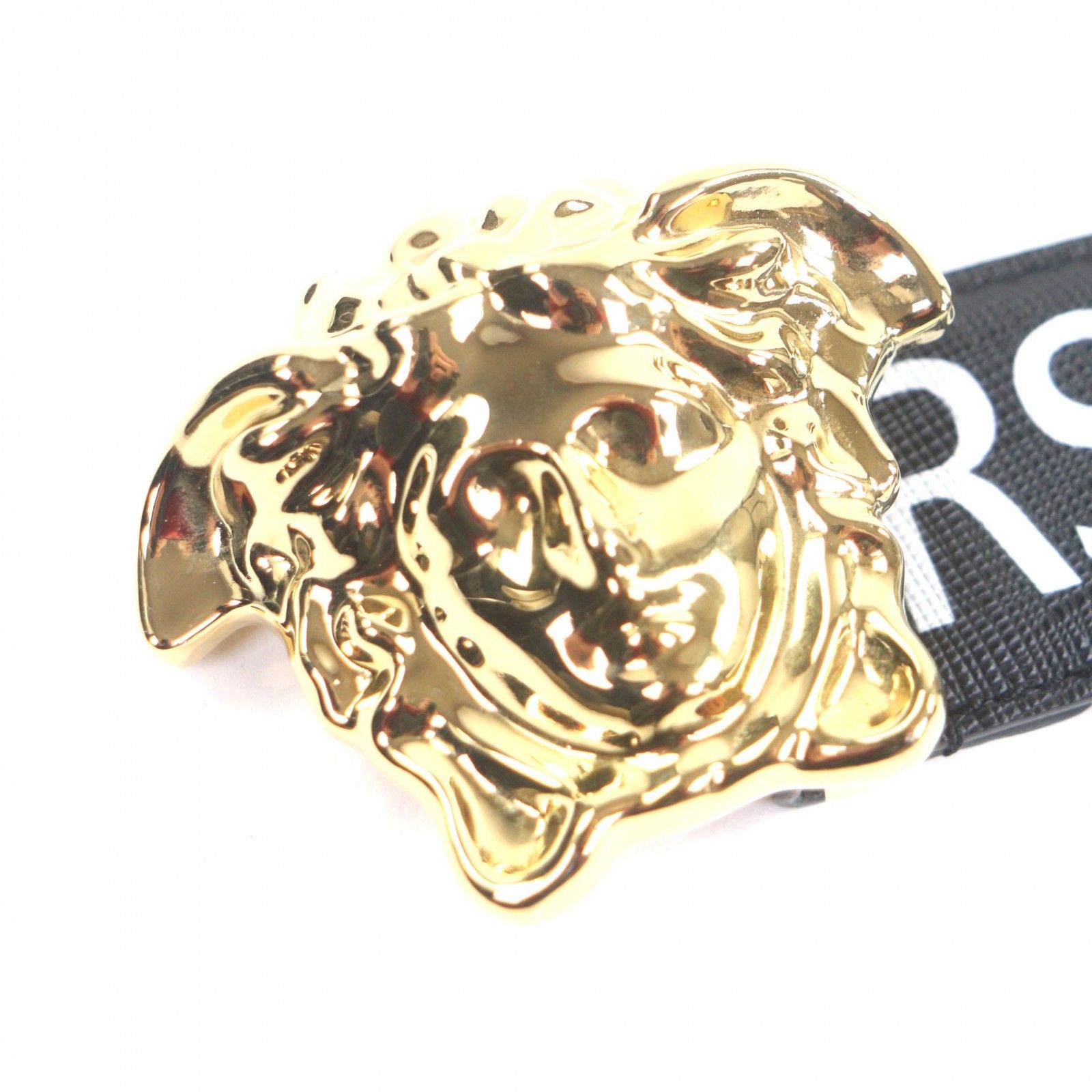 美品▽VERSACE ヴェルサーチ レザー メデューサバックル ロゴ総柄