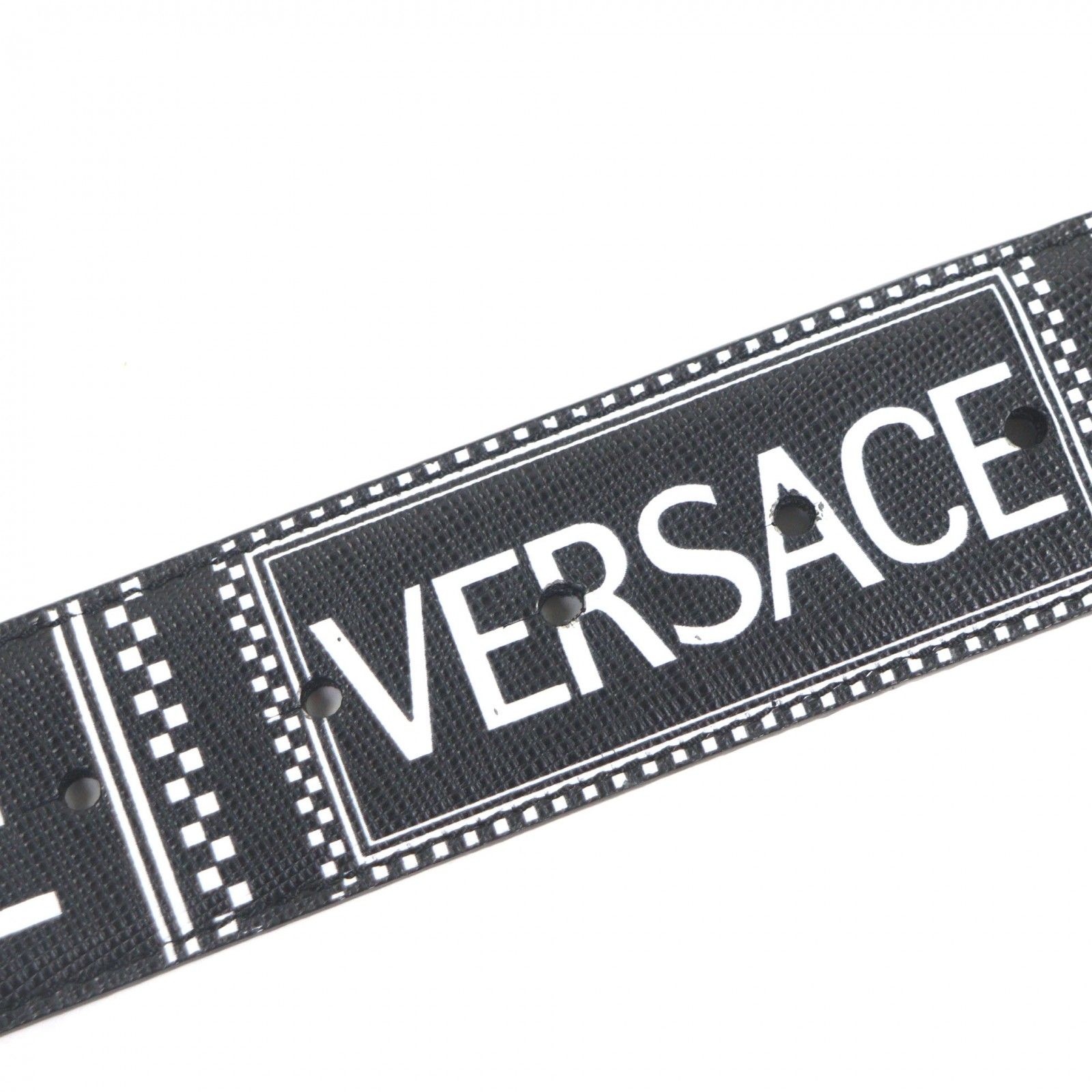 美品▽VERSACE ヴェルサーチ レザー メデューサバックル ロゴ総柄