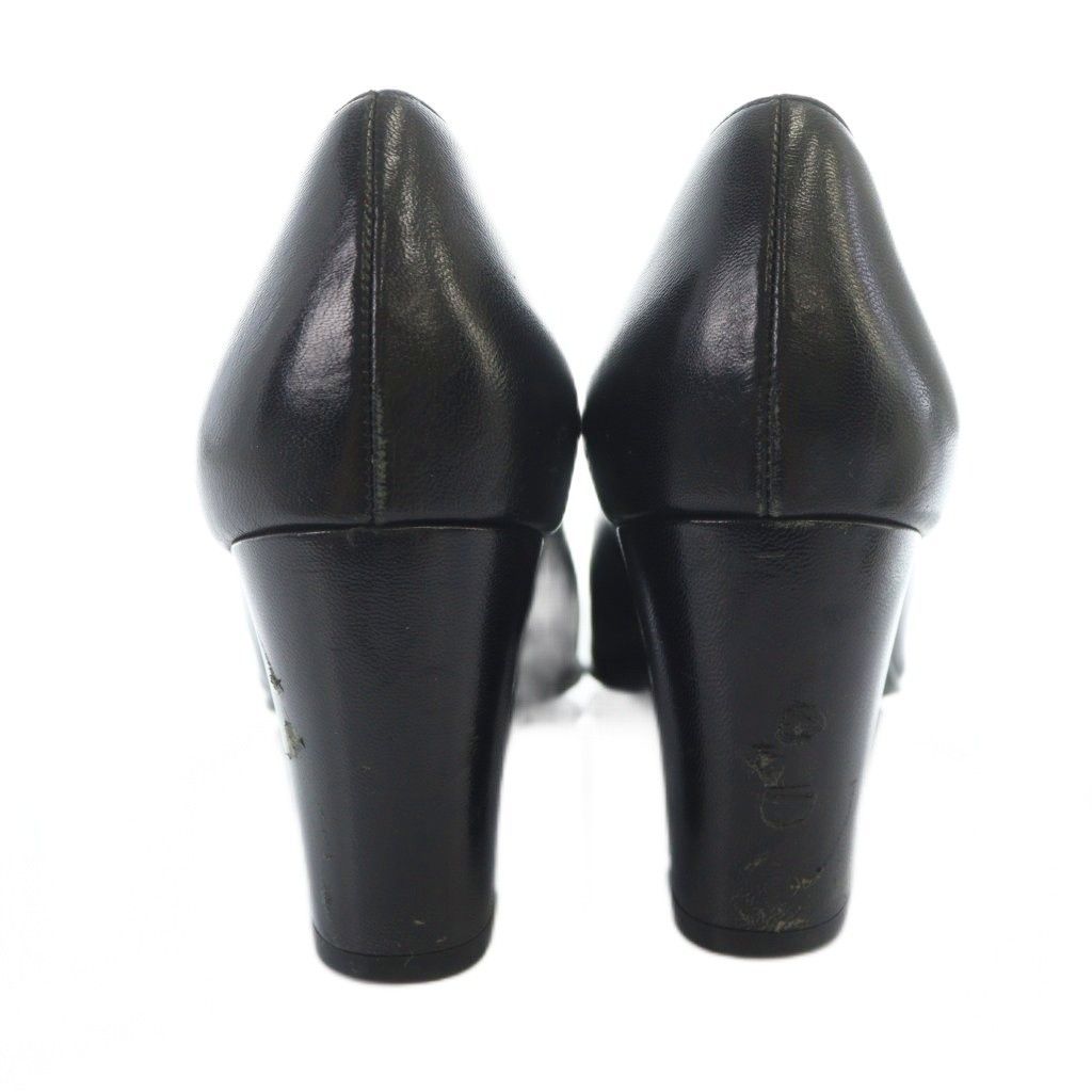 シャネル CHANEL パンプス チャンキーヒール スクエアトゥ レザー ロゴ