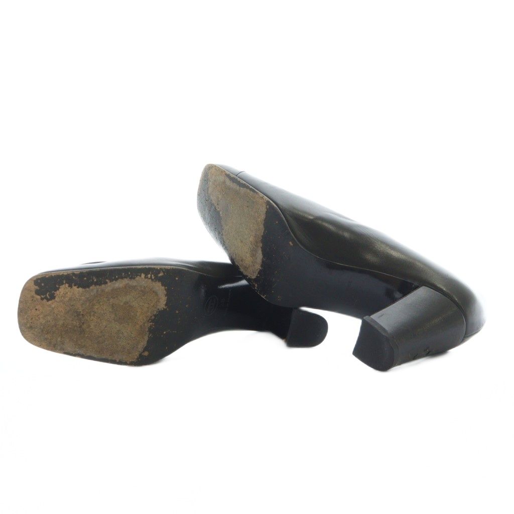 シャネル CHANEL パンプス チャンキーヒール スクエアトゥ レザー ロゴ