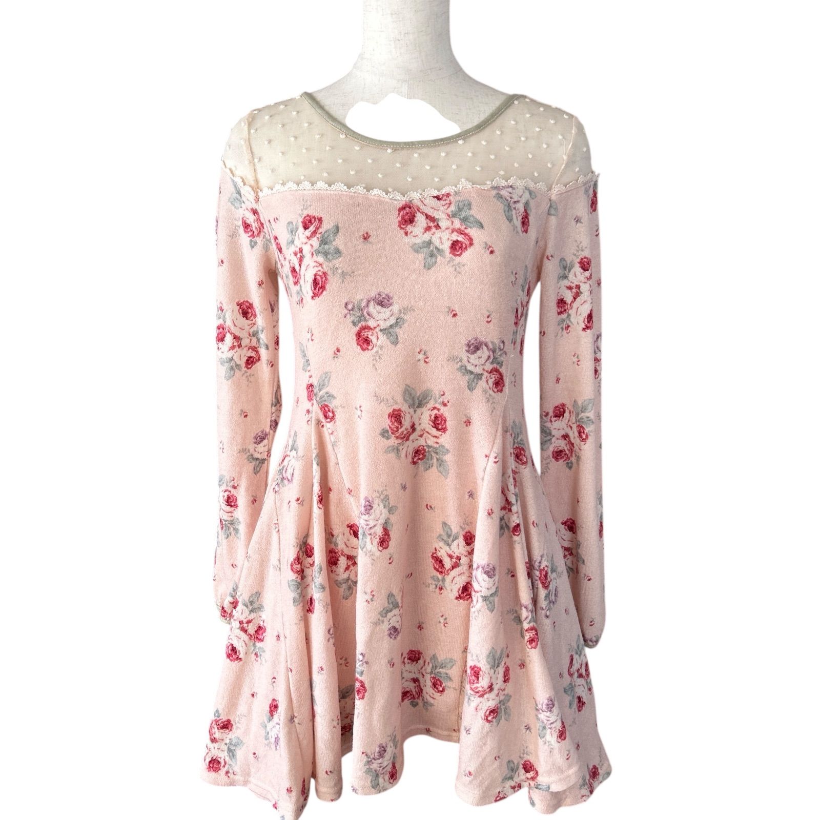 LIZLISA リズリサ シアー切り替えワンピース ピンク 花柄 姫ギャルY2K