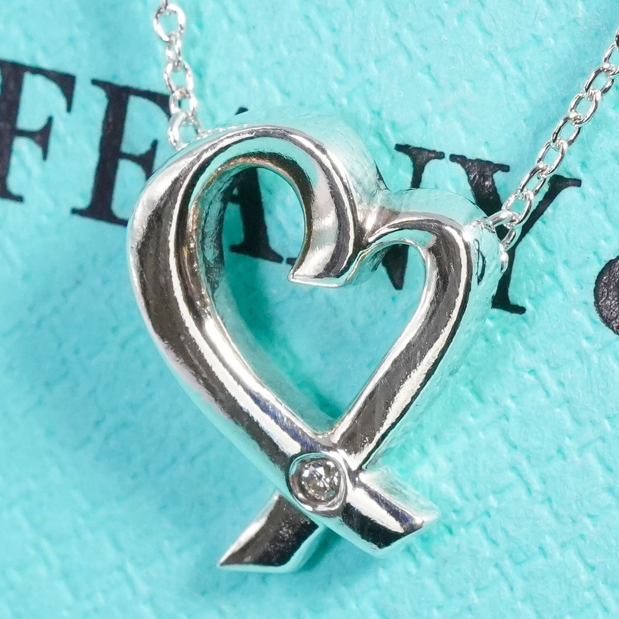 極美品ティファニー 1Pダイヤモンド ラビングハート ネックレス/25