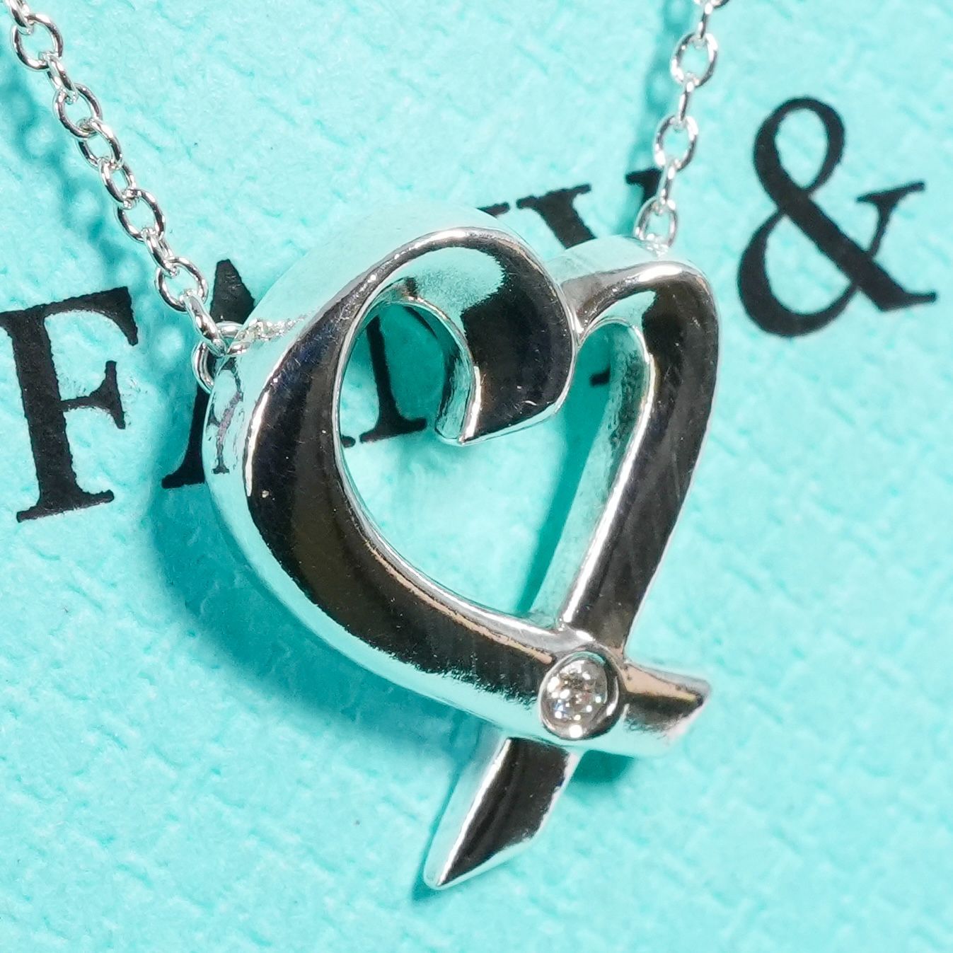 極美品ティファニー 1Pダイヤモンド ラビングハート ネックレス/25