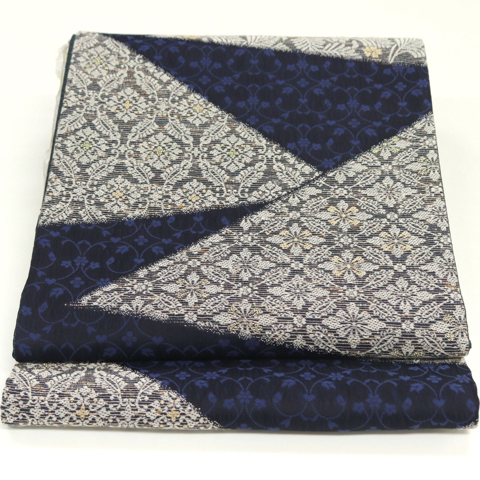 ofa2737 西陣 佐々木染織 ぜんまい紬使用 風通織 高級 袋帯 黒紺色 お