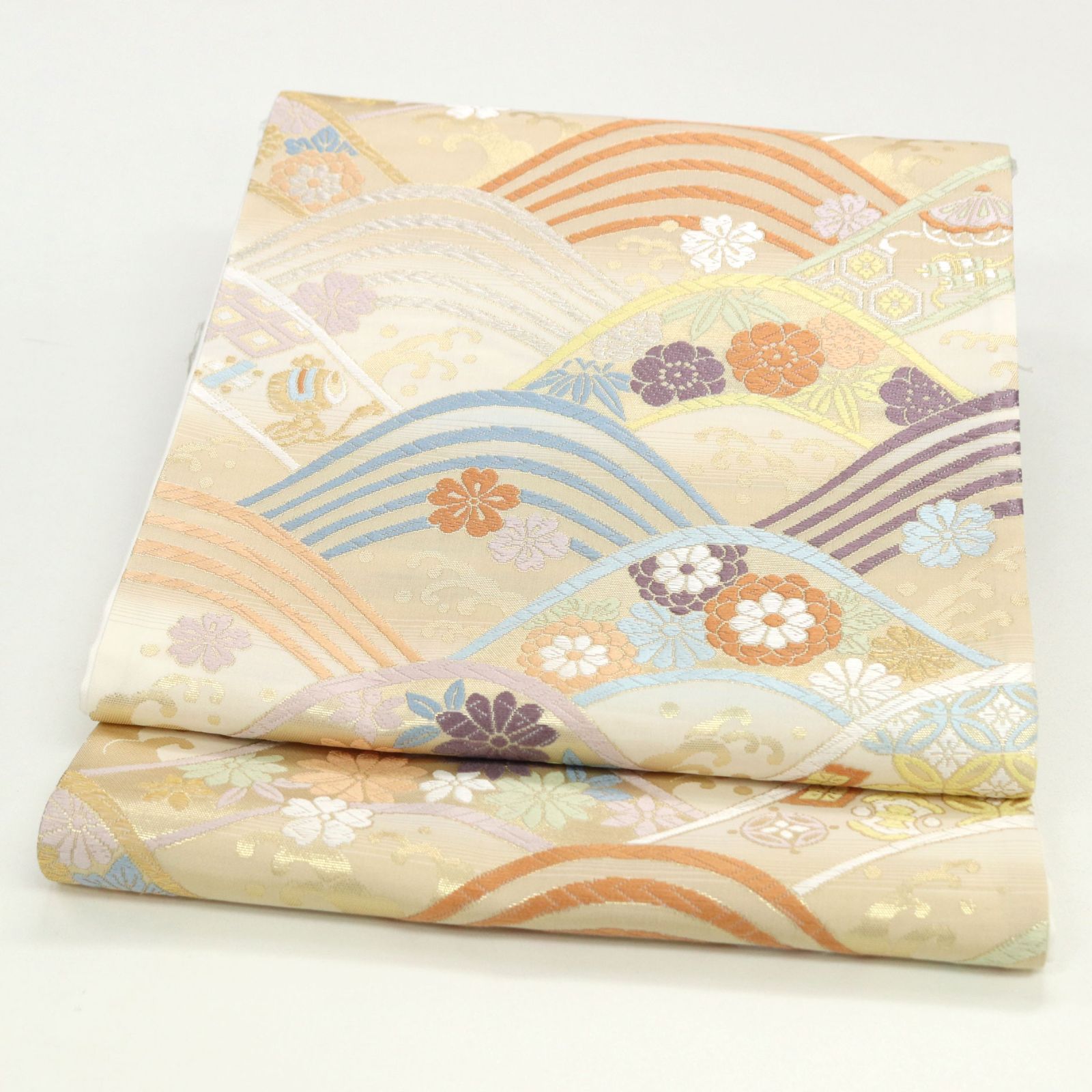 ofa2736 西陣 華翔苑 藤本仁 瑞翔唐織 高級 袋帯 ベージュ お仕立て