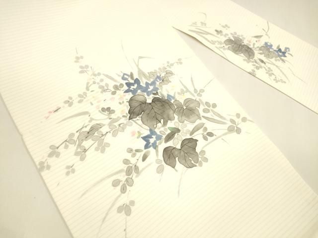 平和屋着物＊夏物 絽塩瀬 九寸名古屋帯 作家物 手描き 草花文 正絹