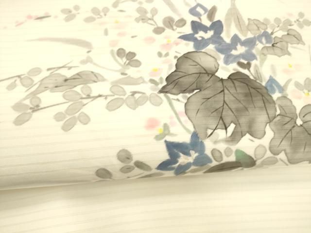 平和屋着物＊夏物 絽塩瀬 九寸名古屋帯 作家物 手描き 草花文 正絹