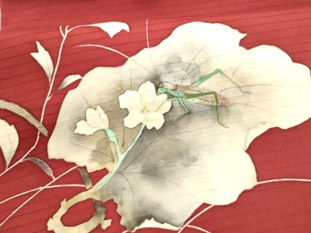 平和屋着物＊夏物 絽塩瀬 つけ帯 手描き 飛蝗草花文 正絹 逸品