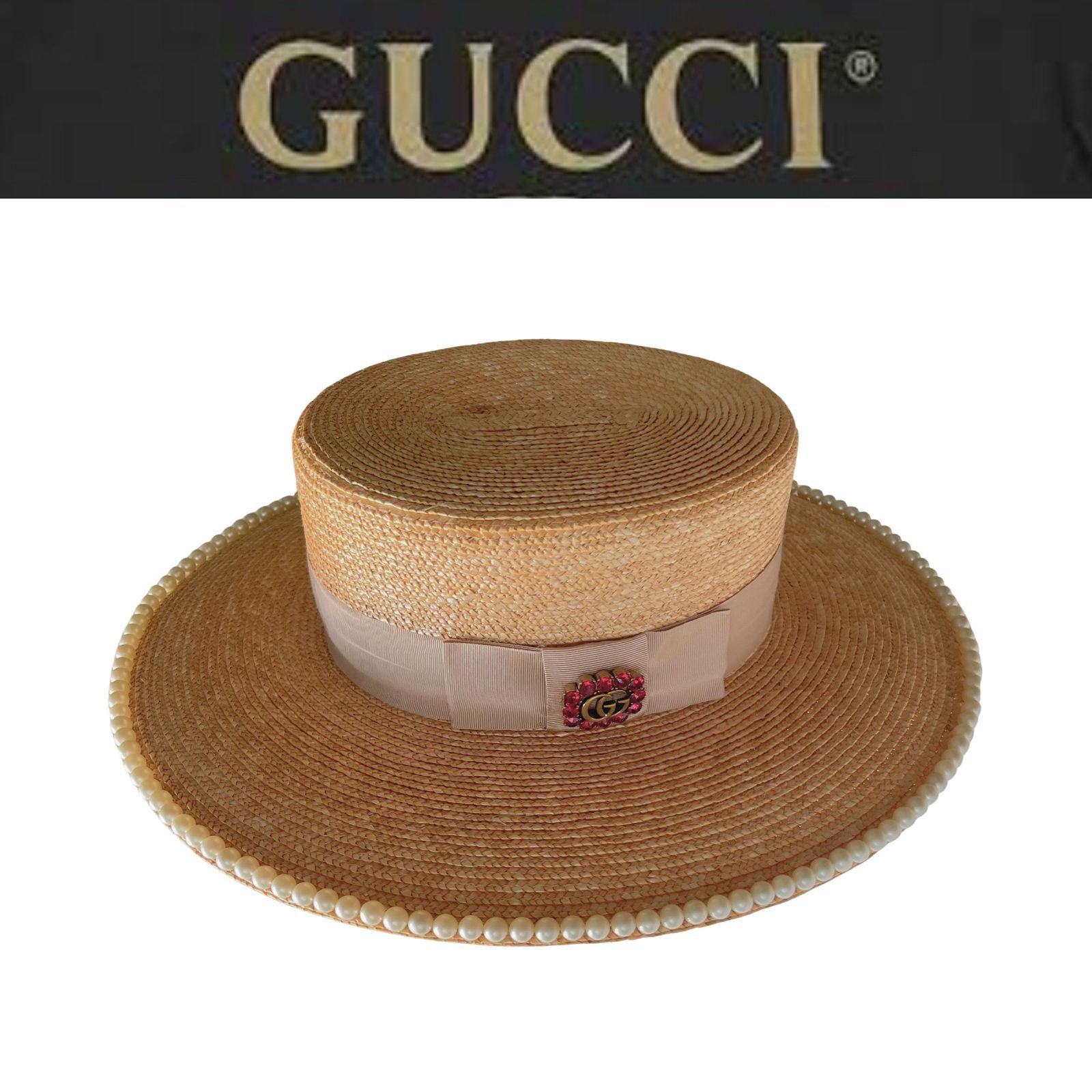 新品級/極美品】 GUCCI グッチ レディース ストローハット麦わら帽子