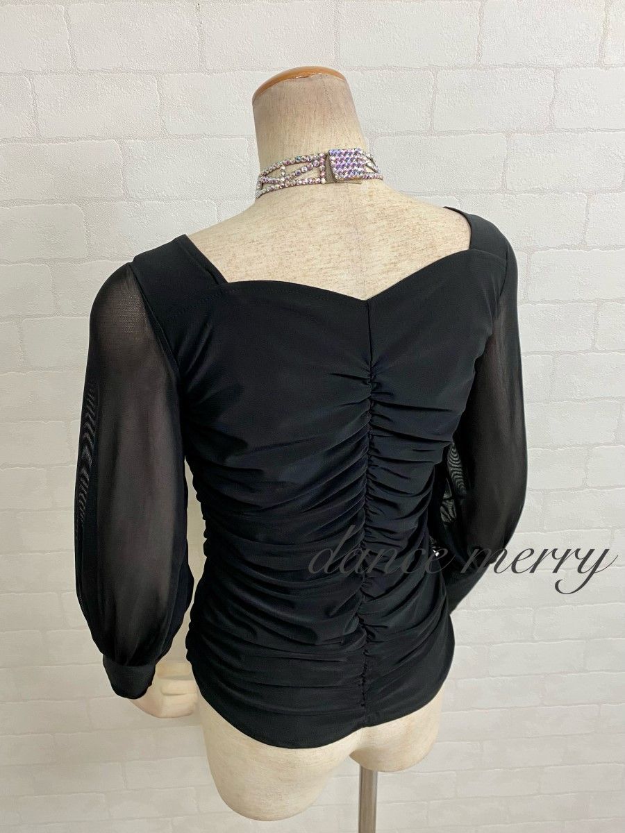 難あり特価 新品 社交ダンス バルーン袖 長袖 トップス 黒 ギャザー