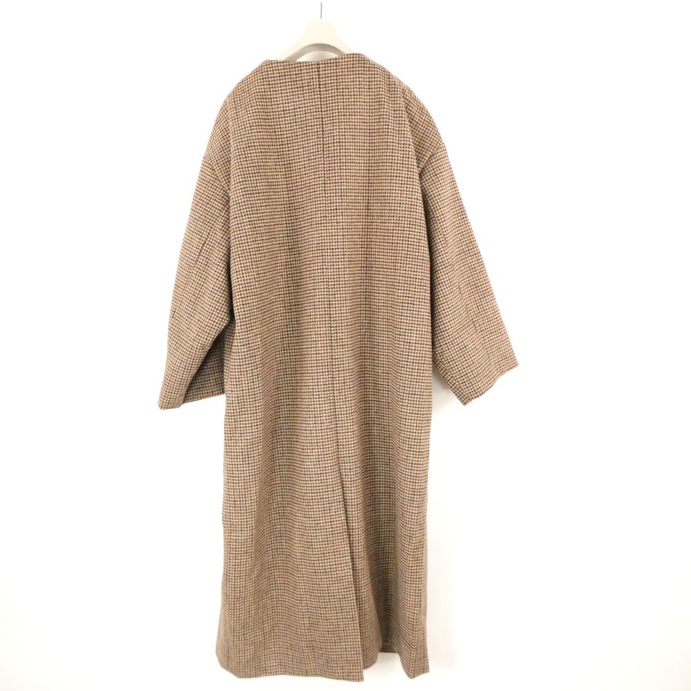 美品 Eaphi エフィ ノーカラーコート F ポリエステル他 千鳥格子柄