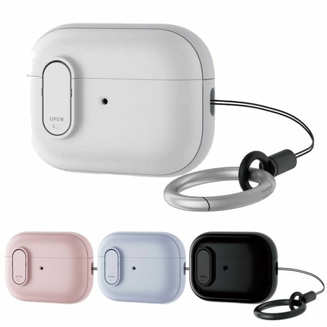 エレコム AirPods Pro 第2世代 ( 2022 ) ケース ハイブリッド カバー 衝撃吸収 フタ開閉ロック機能 落下防止 カラビナ付 ワイヤレス充電 MagSafe充電対応 ブラック ブラック ブルー ピンク ホワイト