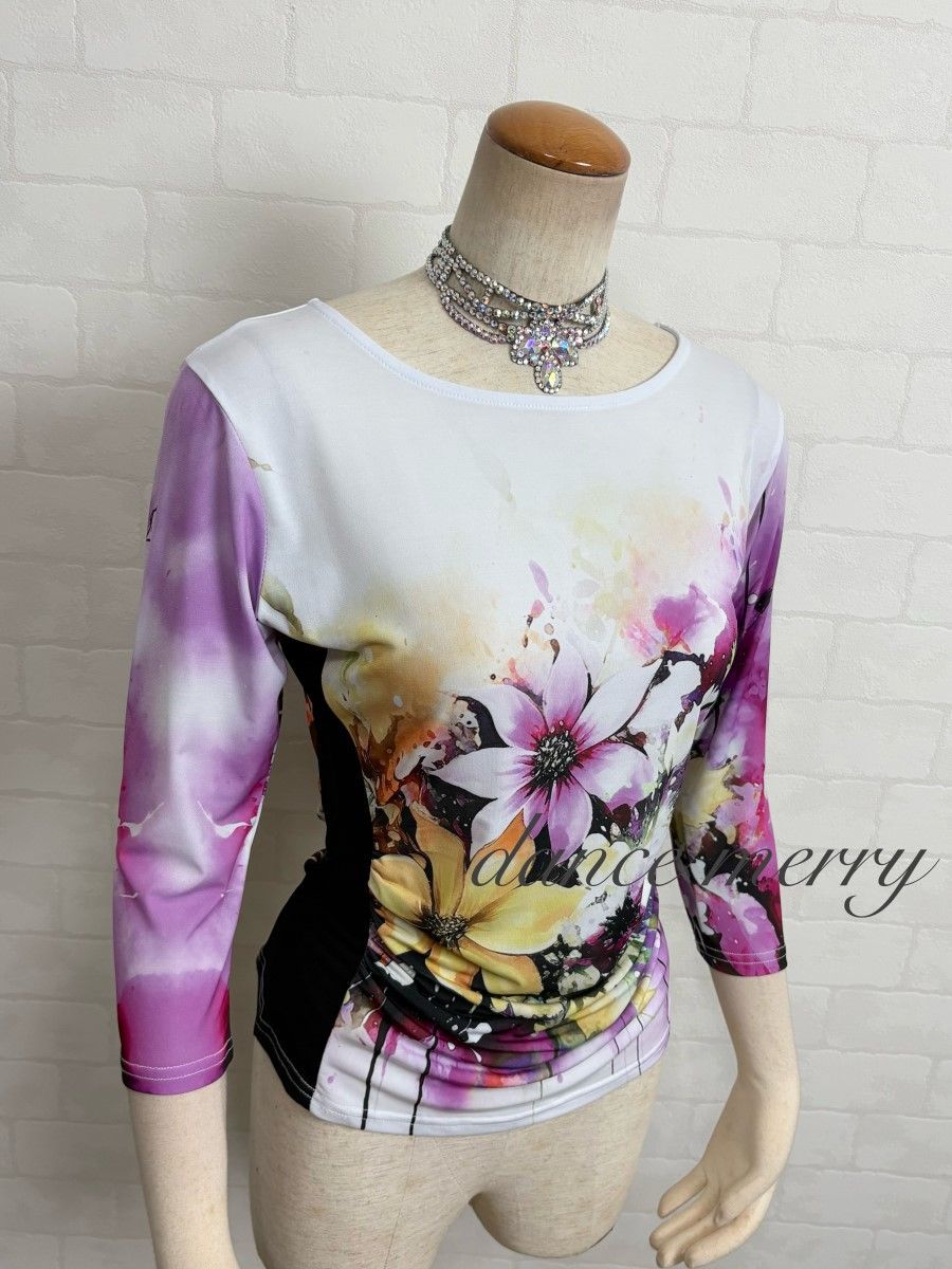 新品　社交ダンス　ドルマン　トップス　ピンク　紫　黒　ラテン　2962 新品 社交ダンス トップス 白 ピンク 紫 黄色 レッスン ラテン 1380