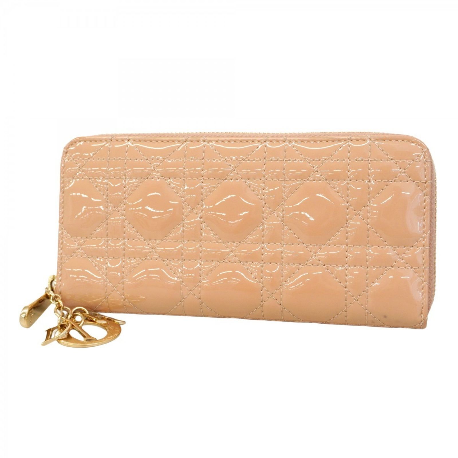 【美品】クリスチャンディオール 二つ折り財布 ピンク ベージュ カナージュ クリスチャン・ディオール(Christian Dior) クリスチャンディオール 長